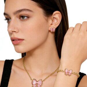 Kendra Scott Gold Haley Bow Pink Mother-of-Pearl Necklace Set